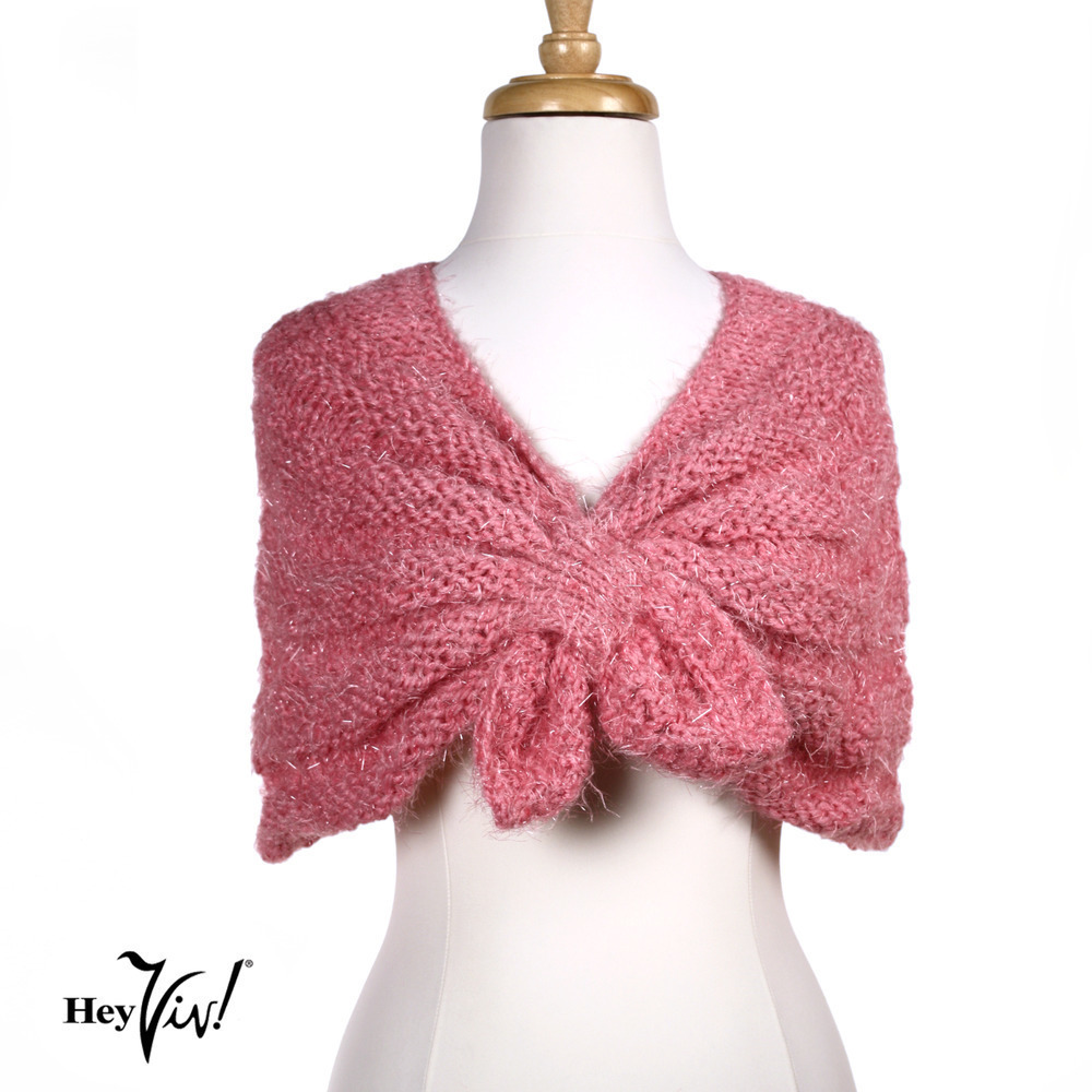 Retro Style Pink Glitter Knit Sweater Shrug Shawl w Pull Through Ends - Hey Viv